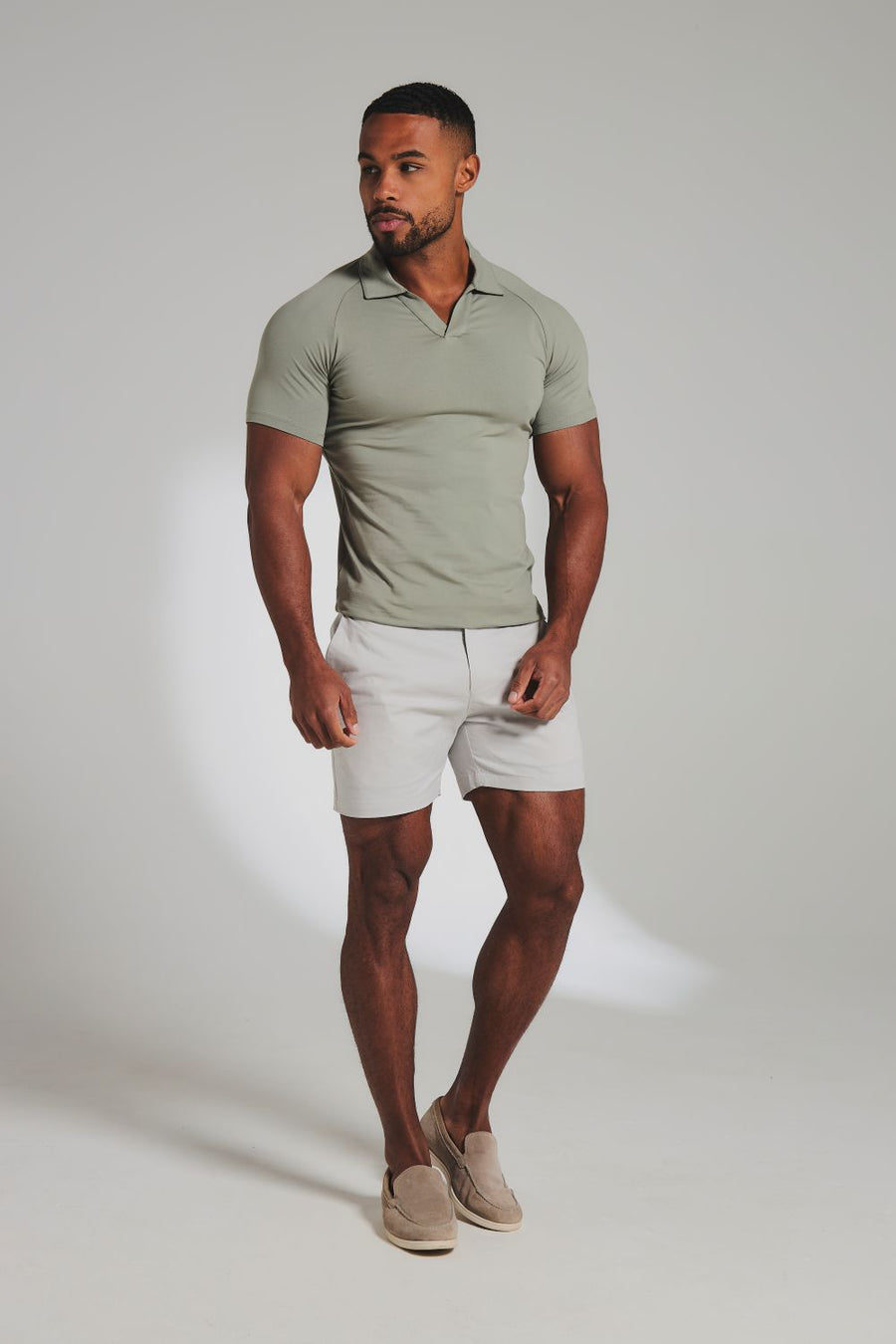 Essential Jersey Buttonless Polo Shirt in Soft Khaki
