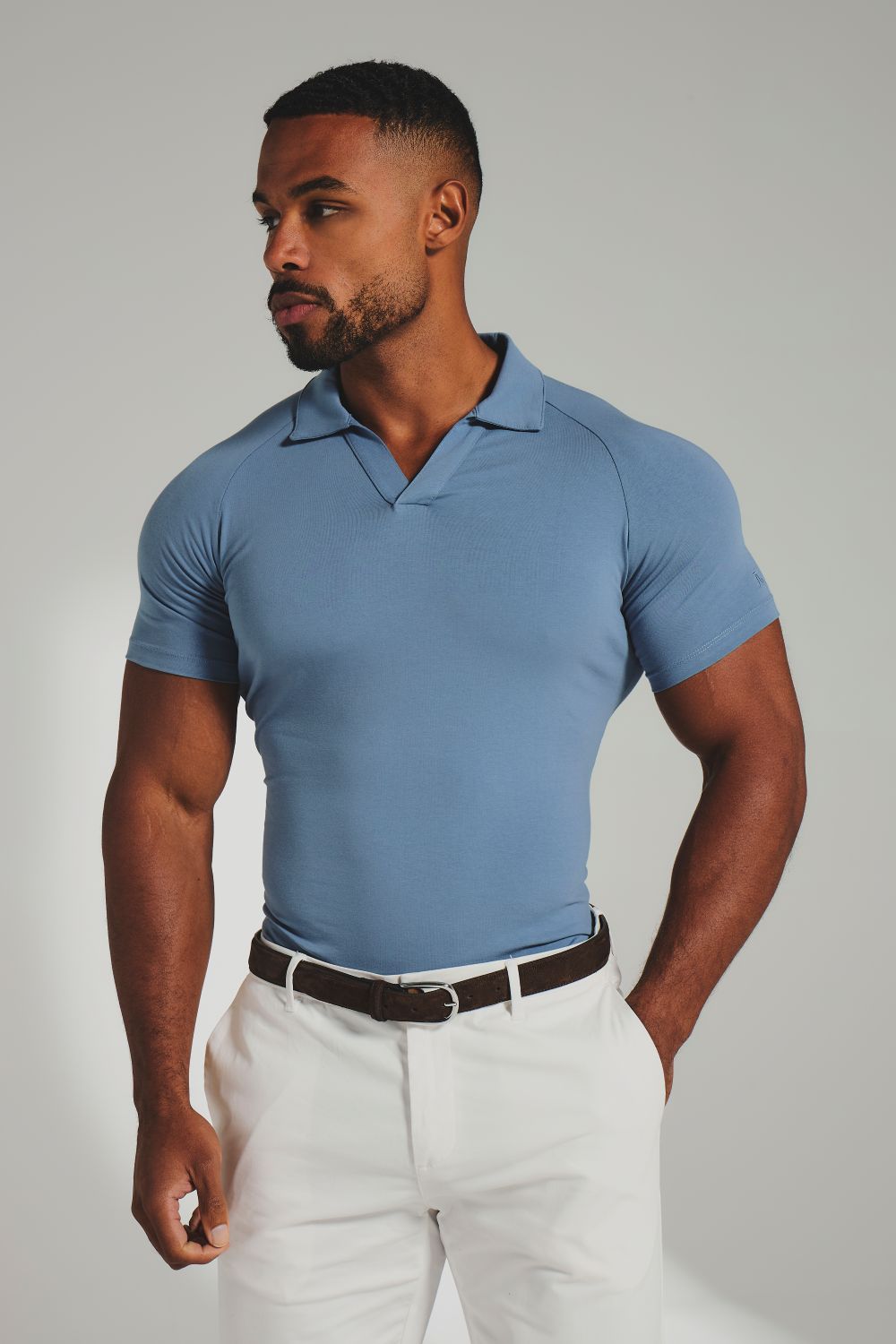 Essential Jersey Buttonless Polo Shirt in Airforce