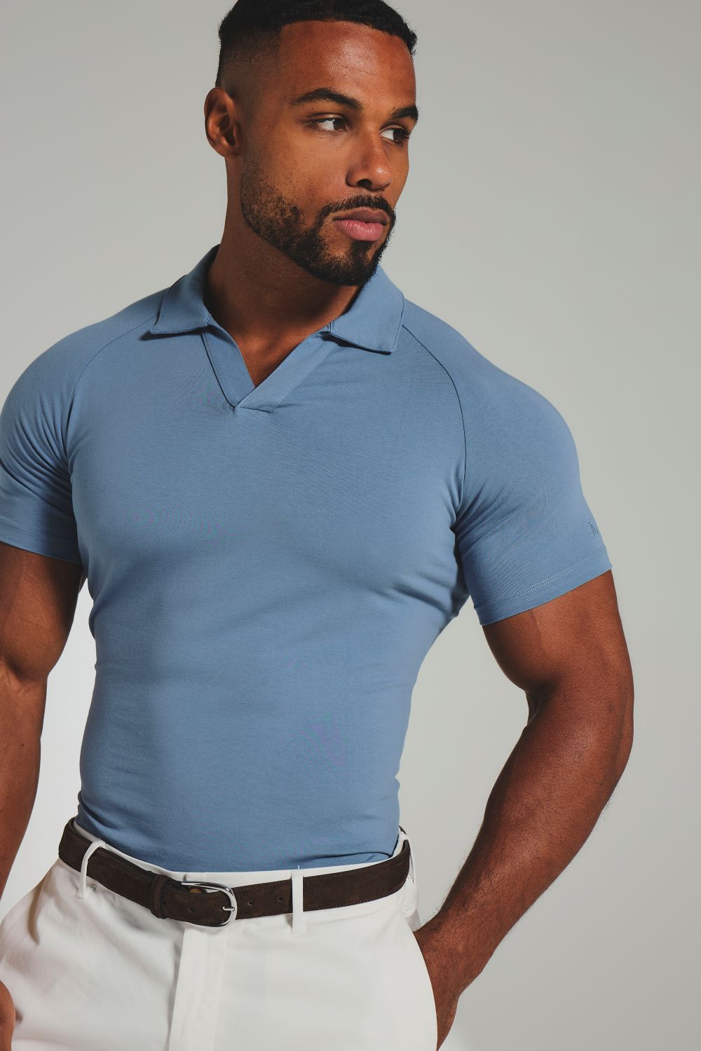 Essential Jersey Buttonless Polo Shirt in Airforce
