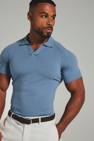 Essential Jersey Buttonless Polo Shirt in Airforce