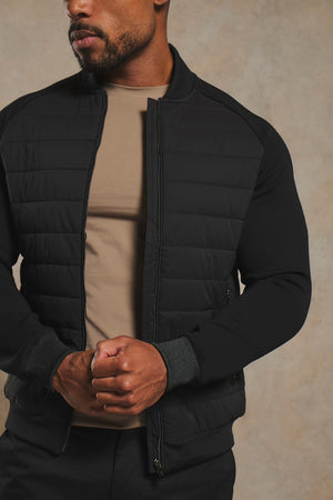 Hybrid Quilt and Jersey Zip Through Jacket in Black