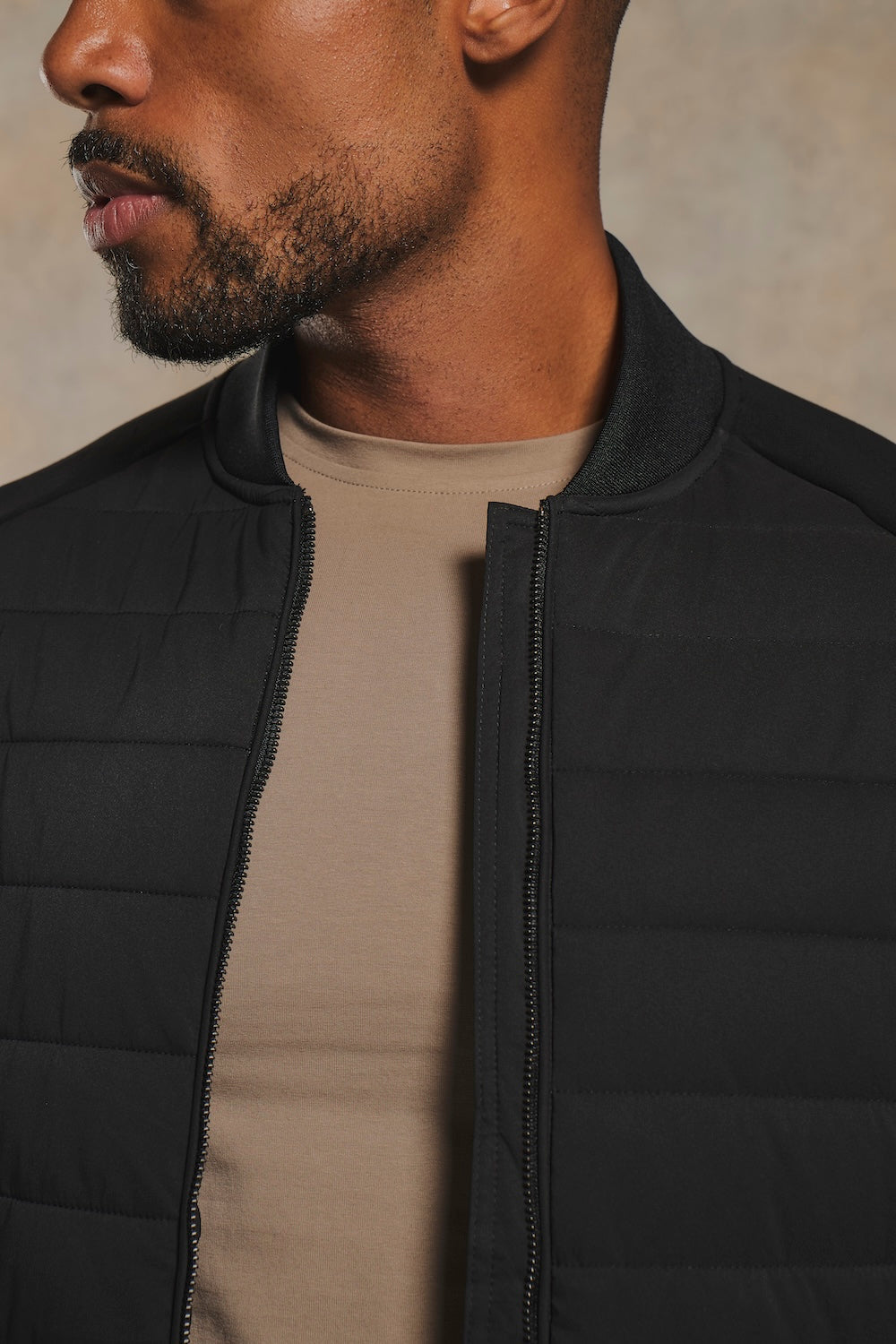 Hybrid Quilt and Jersey Zip Through Jacket in Black