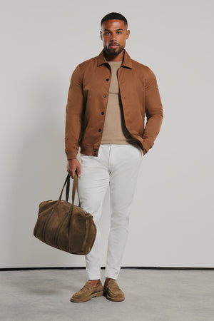Shower Resistant Button Through Bomber Jacket in Chestnut