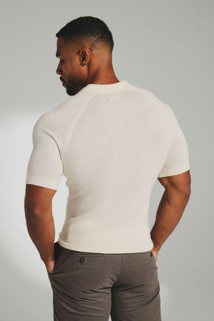 Square Textured Knitted Open Collar Polo Shirt in Ecru - TAILORED ATHLETE - USA