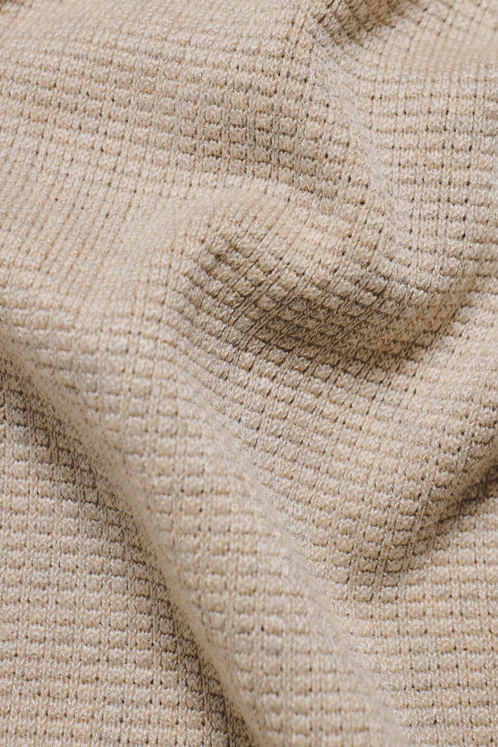 Square Textured Knitted Open Collar Polo Shirt in Wheat Marl - TAILORED ATHLETE - USA