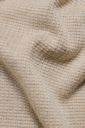 Square Textured Knitted Open Collar Polo Shirt in Wheat Marl - TAILORED ATHLETE - USA