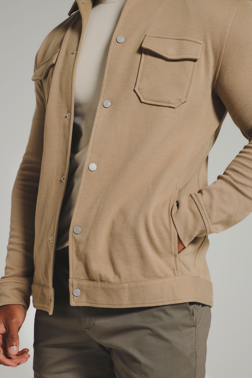 Twill Jersey Shacket in Dark Stone