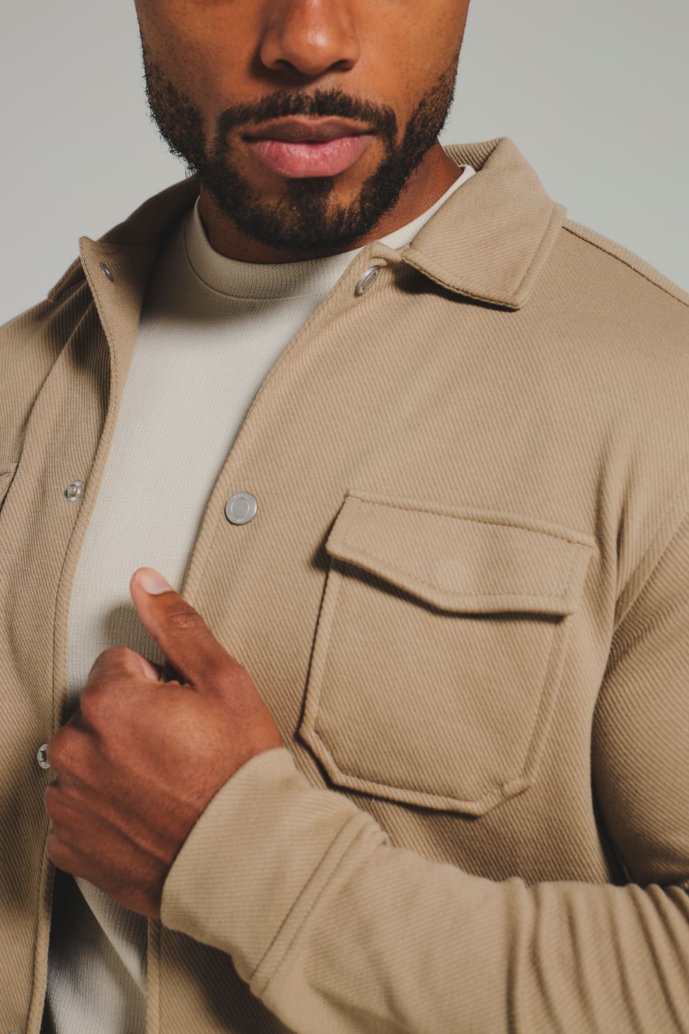 Twill Jersey Shacket in Dark Stone