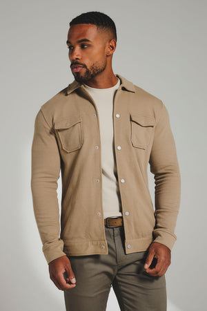 Twill Jersey Shacket in Dark Stone