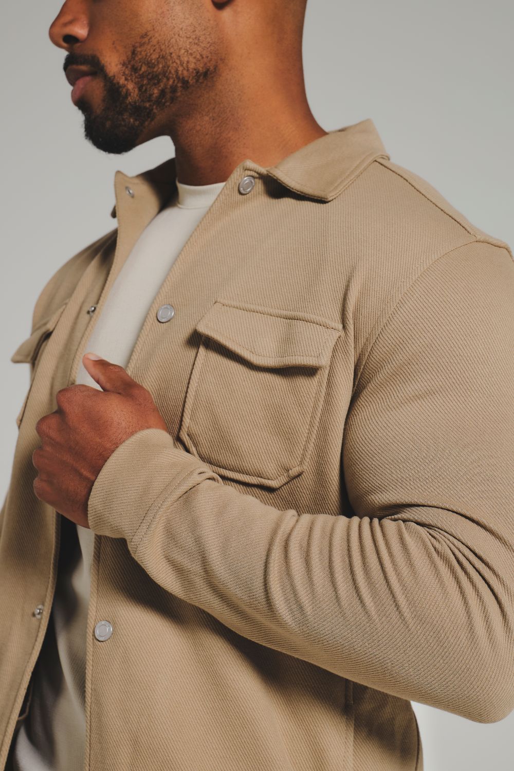 Twill Jersey Shacket in Dark Stone