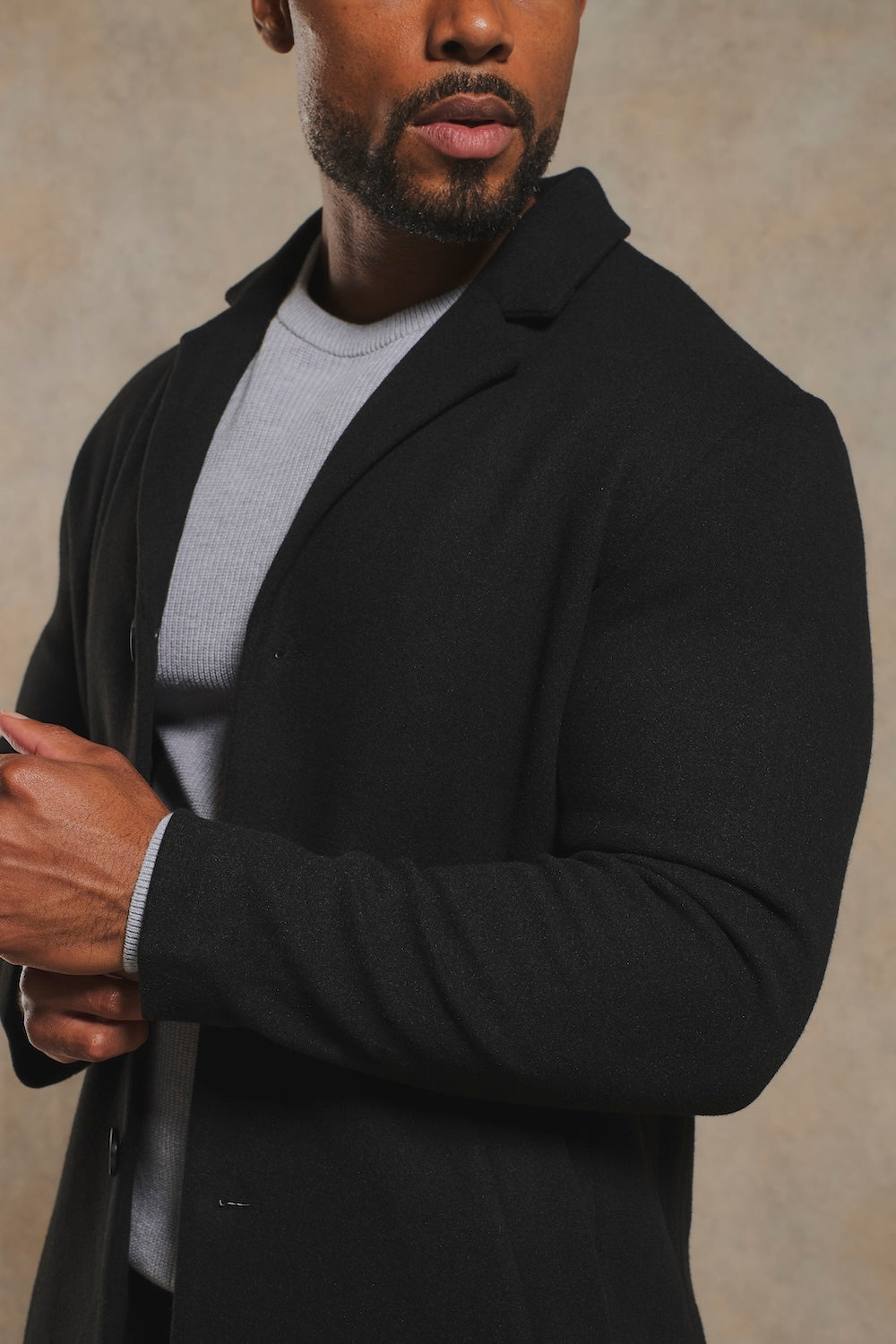 Single Breasted Overcoat in Black