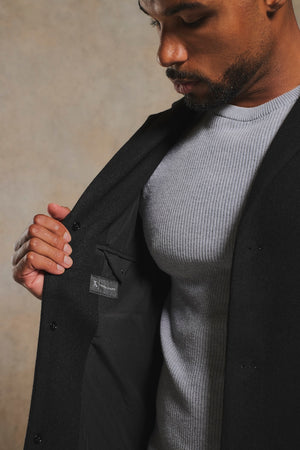 Single Breasted Overcoat in Black