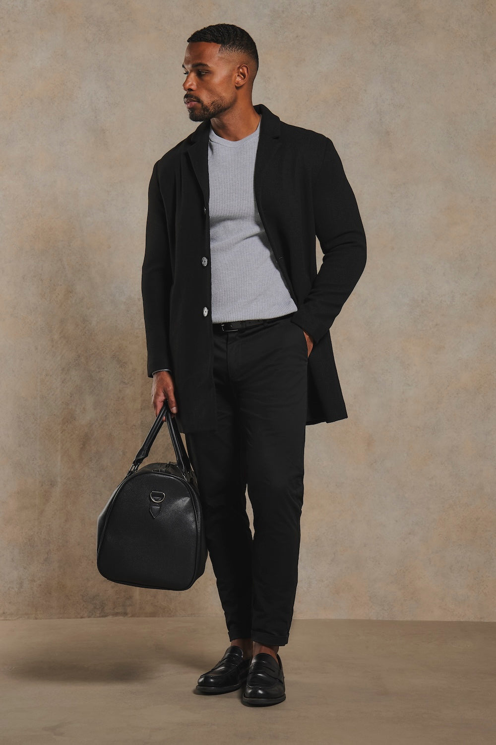 Single Breasted Overcoat in Black