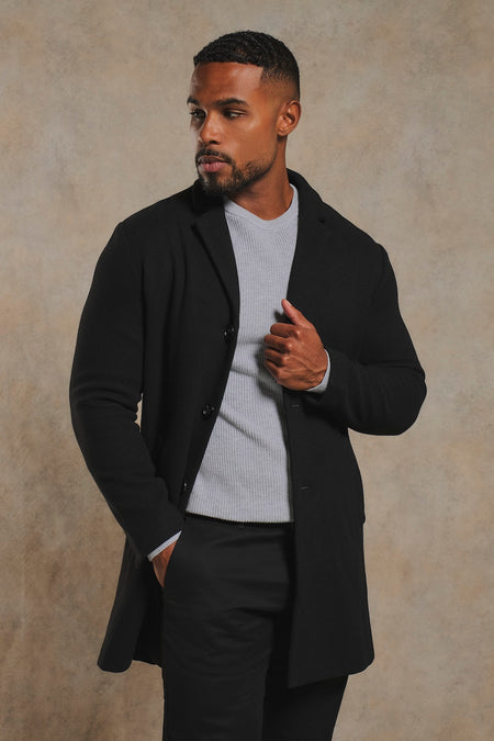 Single Breasted Overcoat in Black