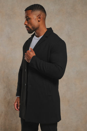 Single Breasted Overcoat in Black