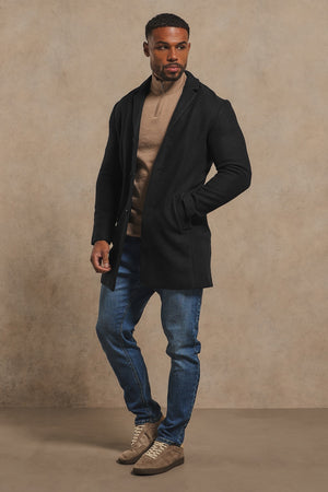 Single Breasted Overcoat in Black
