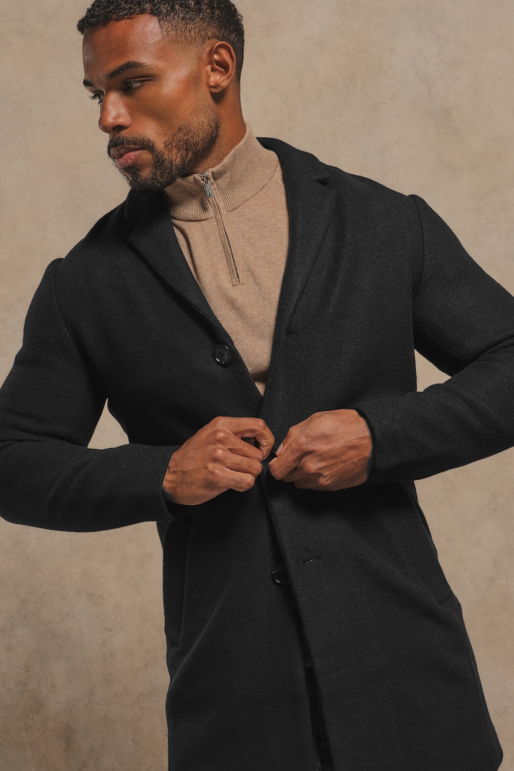 Single Breasted Overcoat in Black