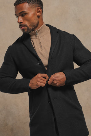 Single Breasted Overcoat in Black