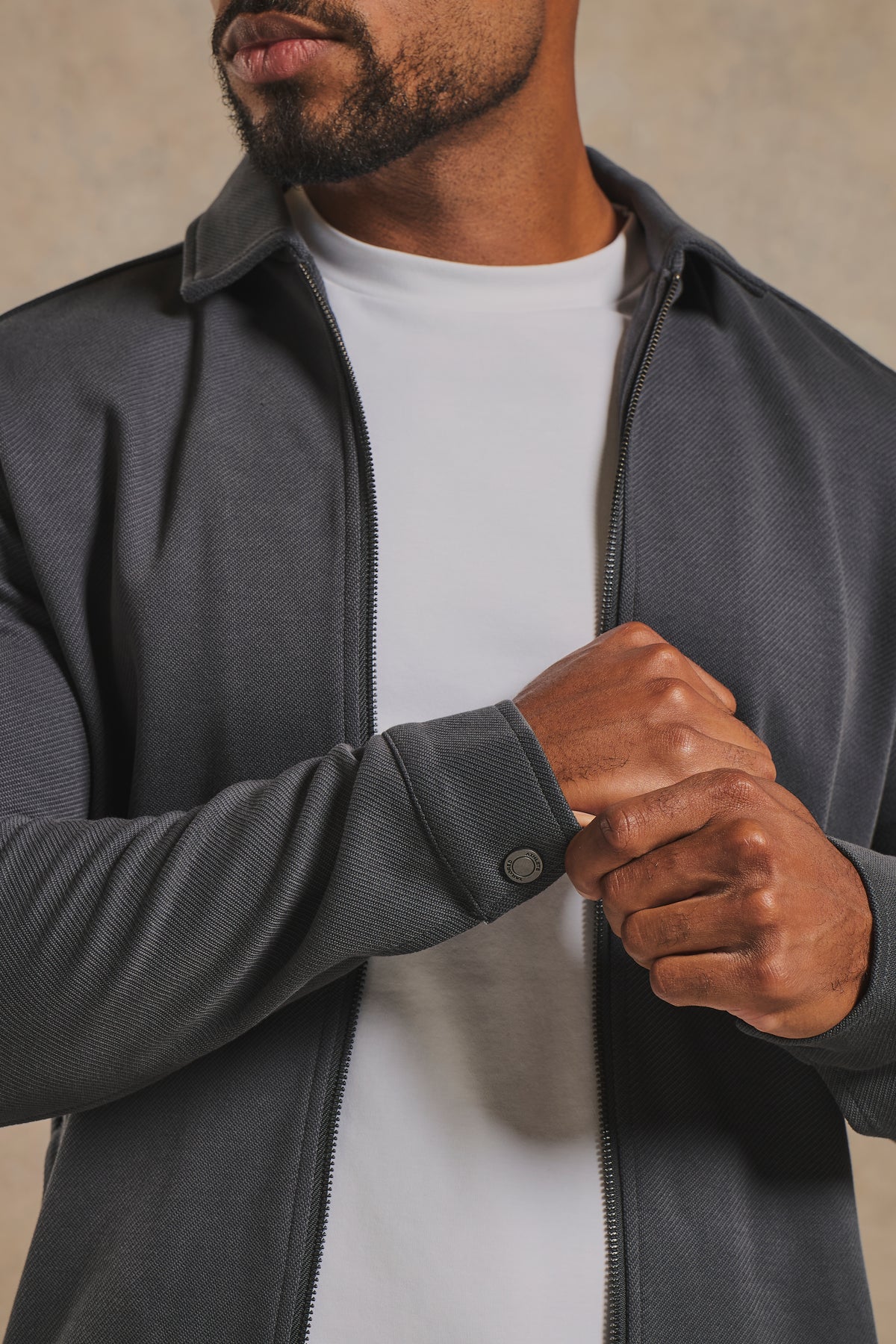 Twill Jersey Zip Through Shacket in Charcoal