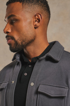 Textured Jersey Shacket in Charcoal