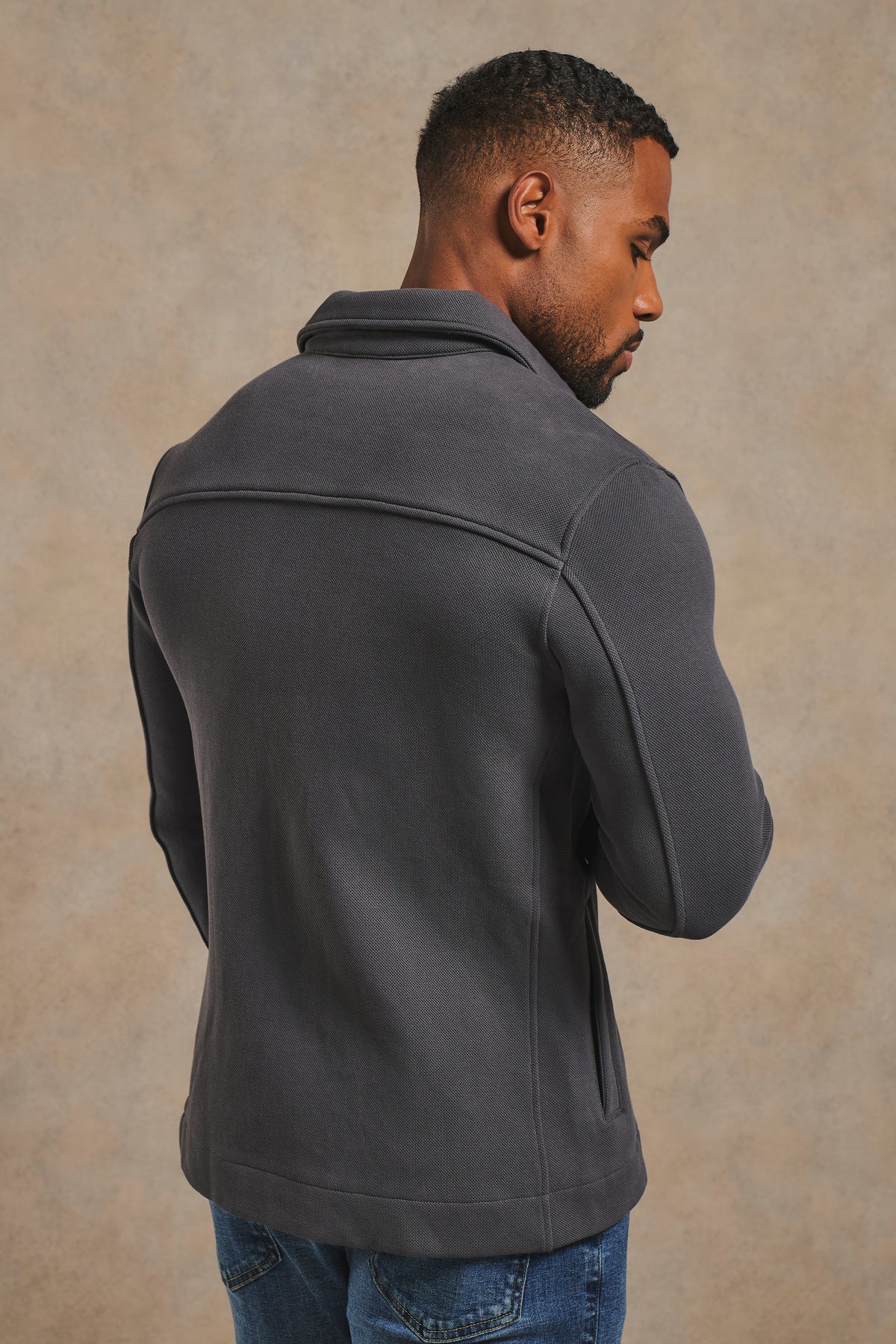 Textured Jersey Shacket in Charcoal