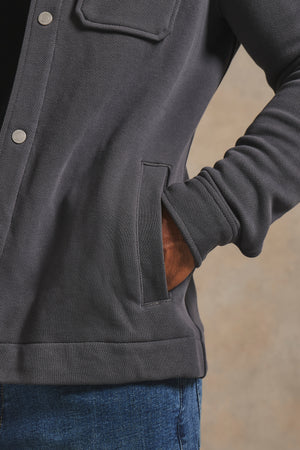 Textured Jersey Shacket in Charcoal
