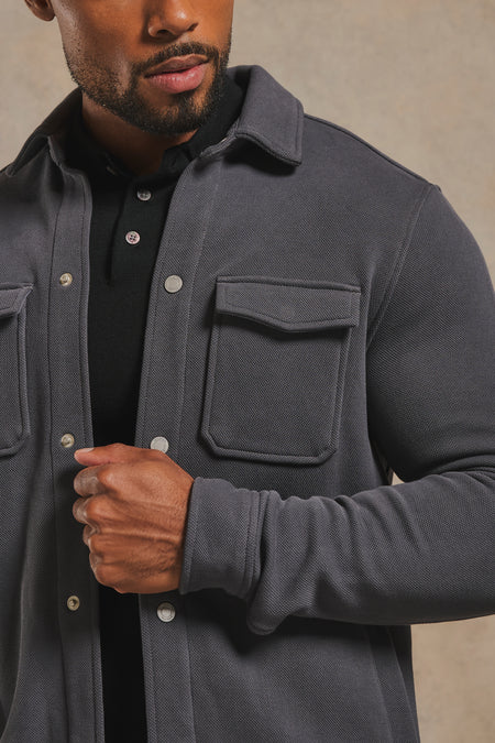Textured Jersey Shacket in Charcoal