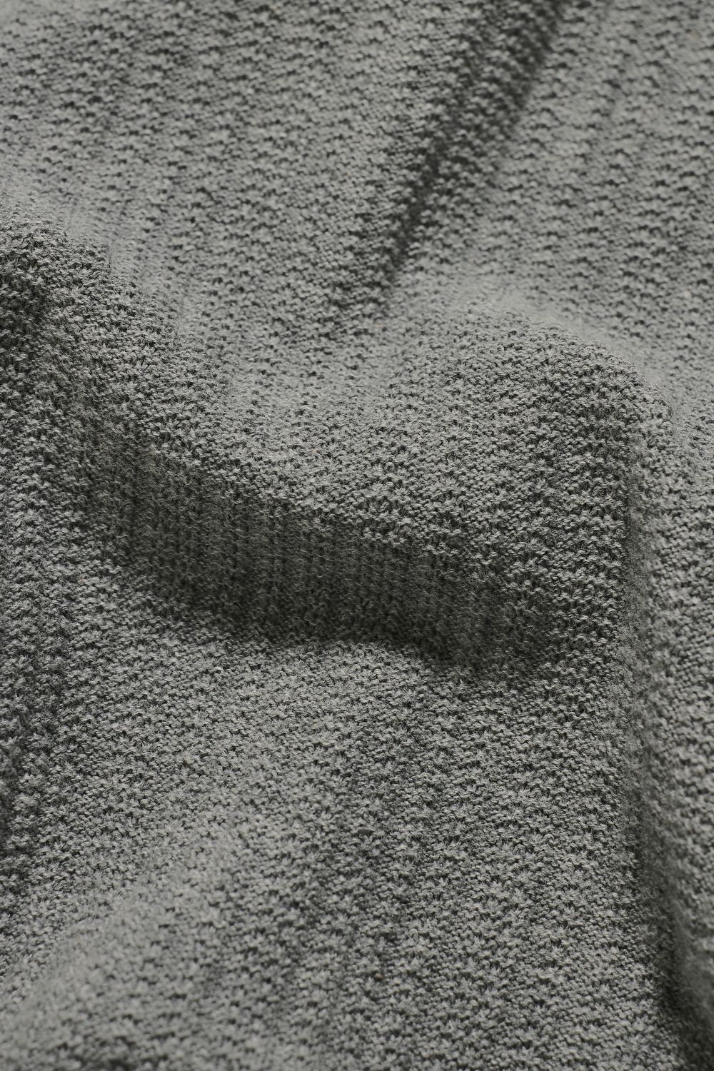 Textured Knitted V-Neck Open Collar Polo Shirt in Grey Marl
