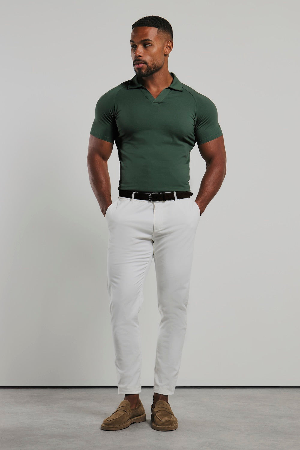 Essential Jersey Buttonless Polo Shirt in Kale
