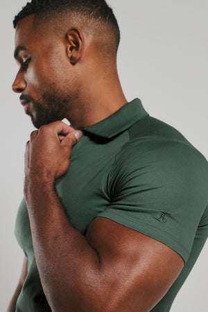 Essential Jersey Buttonless Polo Shirt in Kale