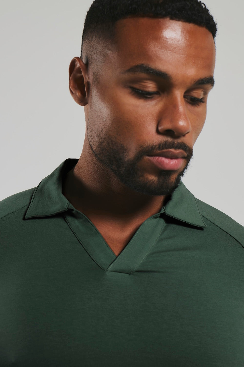 Essential Jersey Buttonless Polo Shirt in Kale