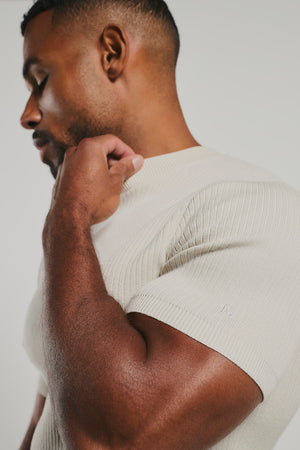 Soft Knitted Ribbed T-Shirt in Alabaster