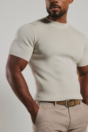 Soft Knitted Ribbed T-Shirt in Alabaster