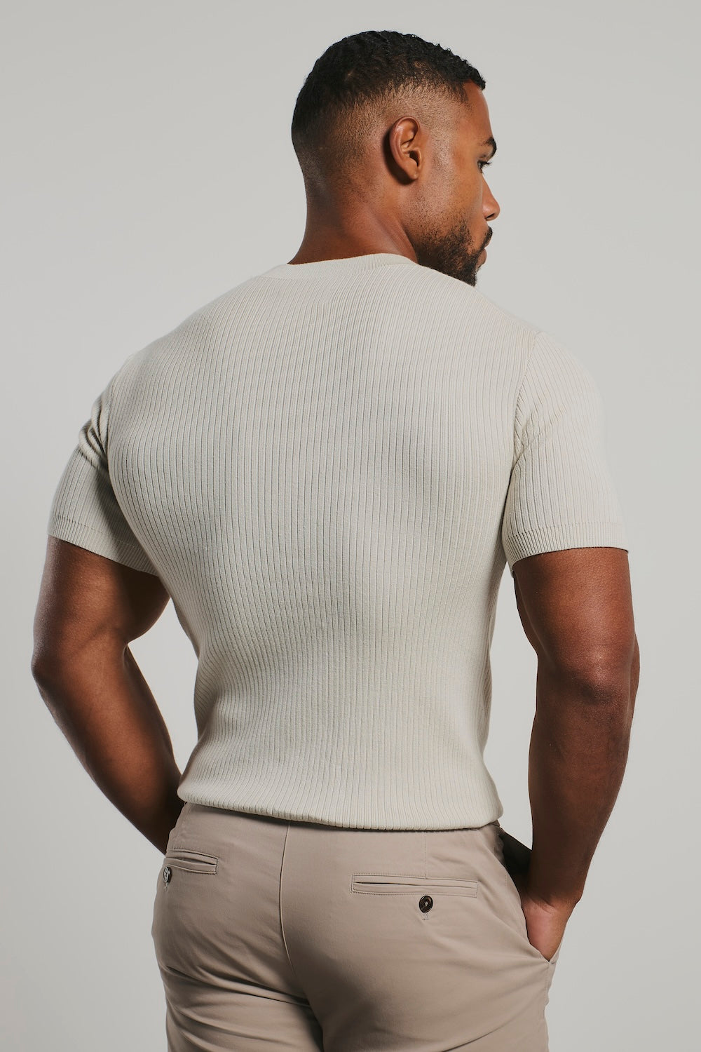 Soft Knitted Ribbed T-Shirt in Alabaster