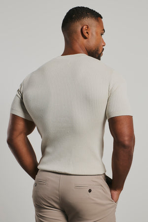 Soft Knitted Ribbed T-Shirt in Alabaster