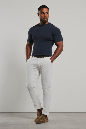 Soft Knitted Ribbed T-Shirt in Ink Blue