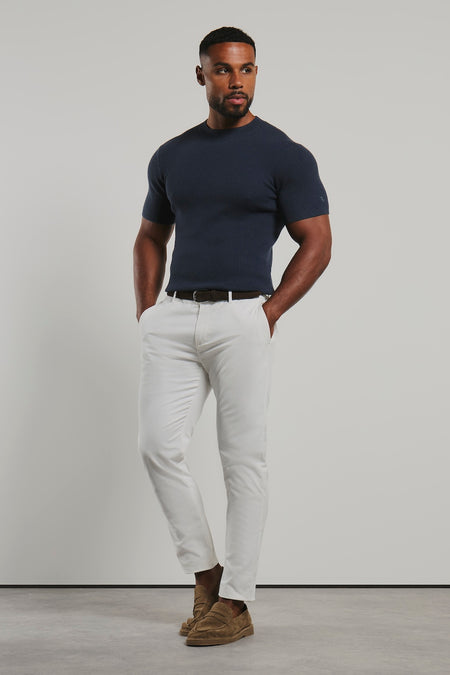 Soft Knitted Ribbed T-Shirt in Ink Blue