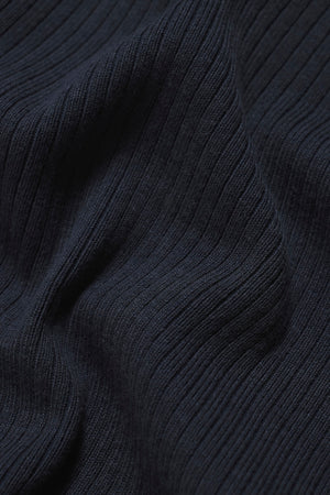 Soft Knitted Ribbed T-Shirt in Ink Blue