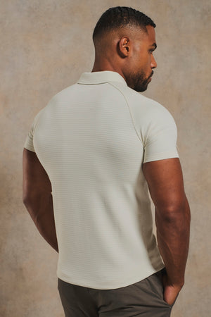 Textured Zip Neck Polo Shirt in Ecru