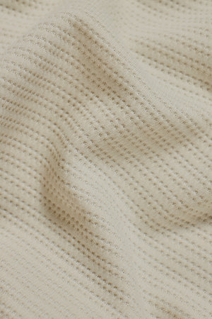 Textured Zip Neck Polo Shirt in Ecru