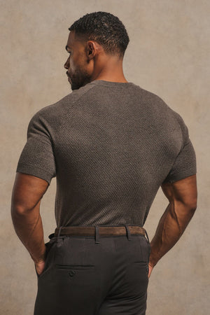Textured Knitted T-Shirt in Chocolate