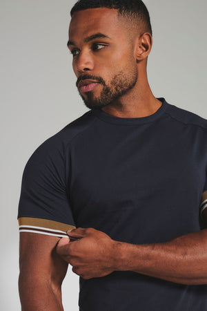 Tipped T-Shirt in Navy and Tan/WhIte