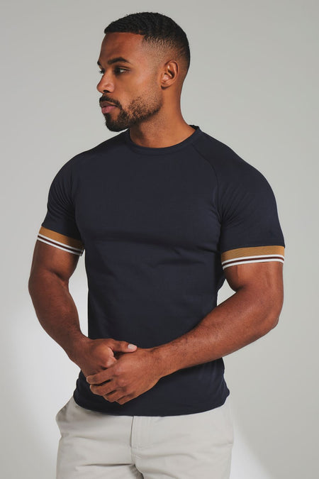 Tipped T-Shirt in Navy and Tan/WhIte