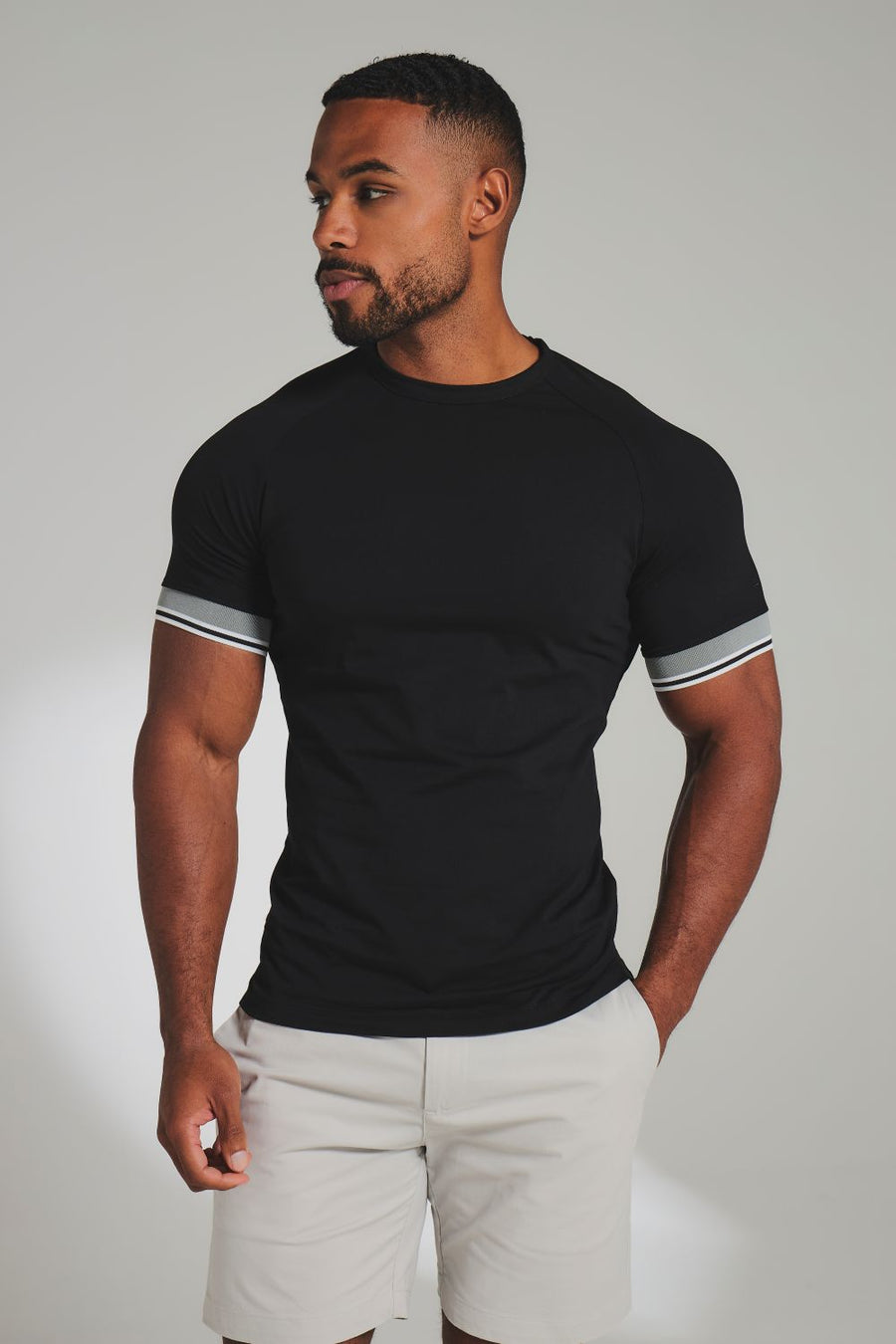 Tipped T-Shirt in Black and Charcoal/White