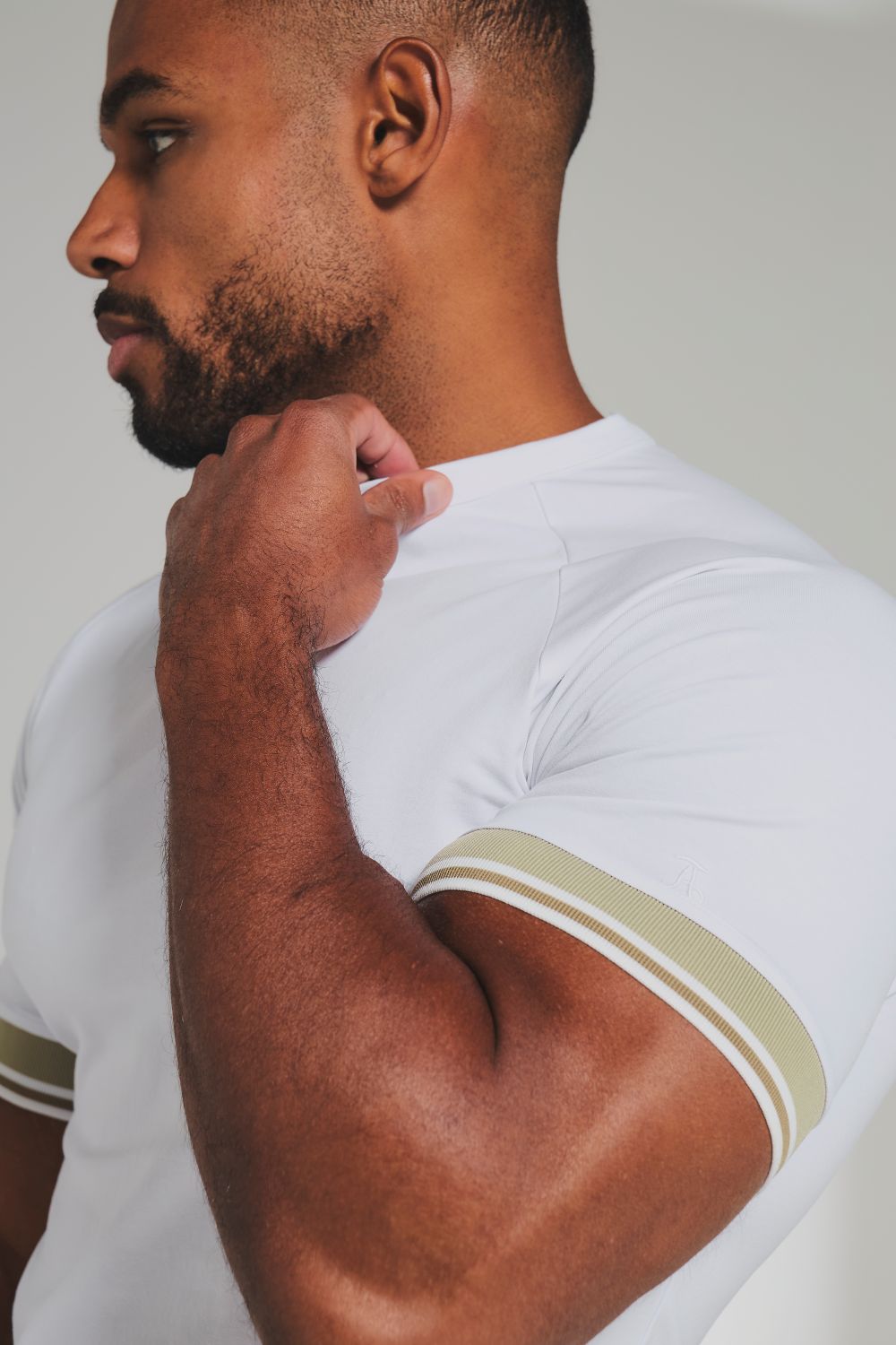 Tipped T-Shirt in White and Stone/White