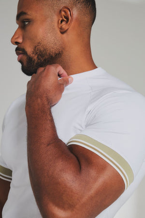 Tipped T-Shirt in White and Stone/White
