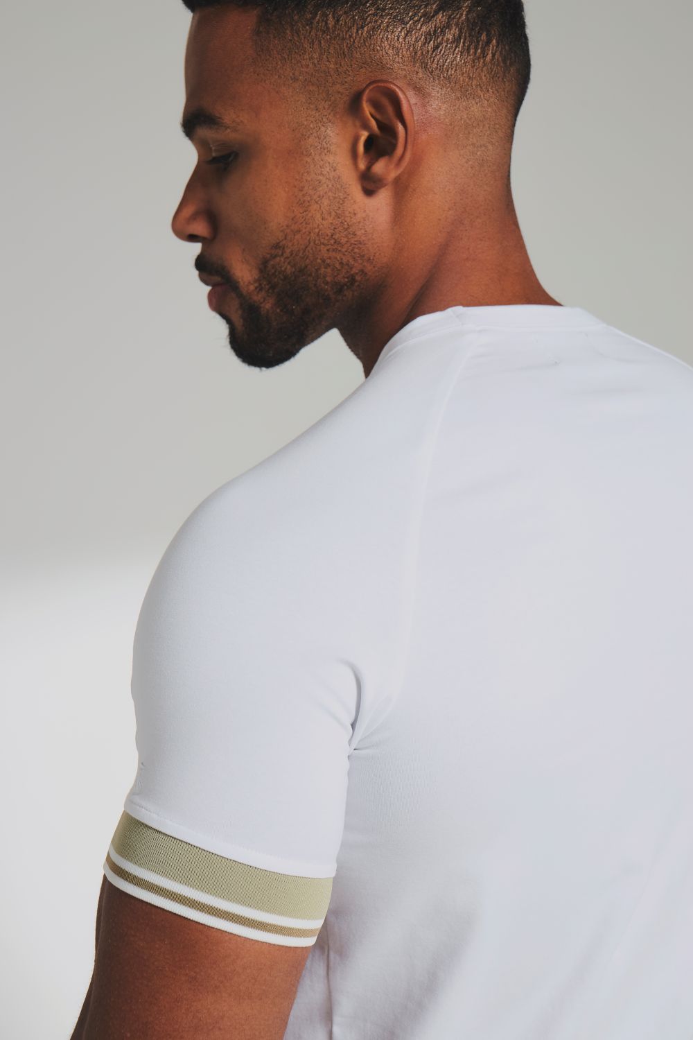 Tipped T-Shirt in White and Stone/White