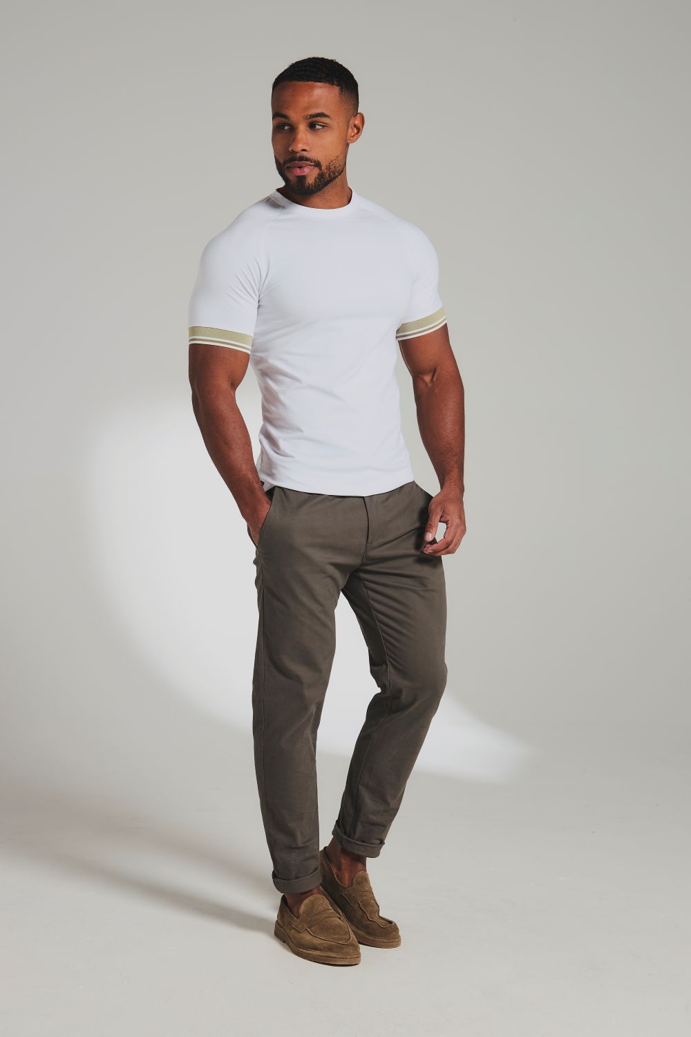 Tipped T-Shirt in White and Stone/White