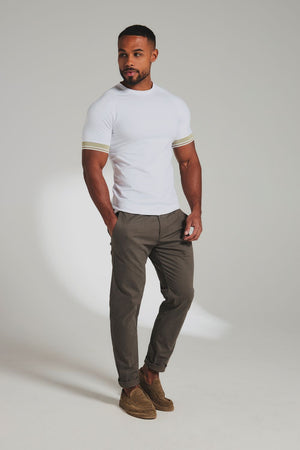 Tipped T-Shirt in White and Stone/White