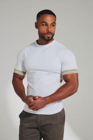 Tipped T-Shirt in White and Stone/White